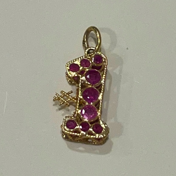 Jewelry - 18kt Yellow Gold Natural Pink Ruby July Birthstone #1 3D Pendant Charm Birthday